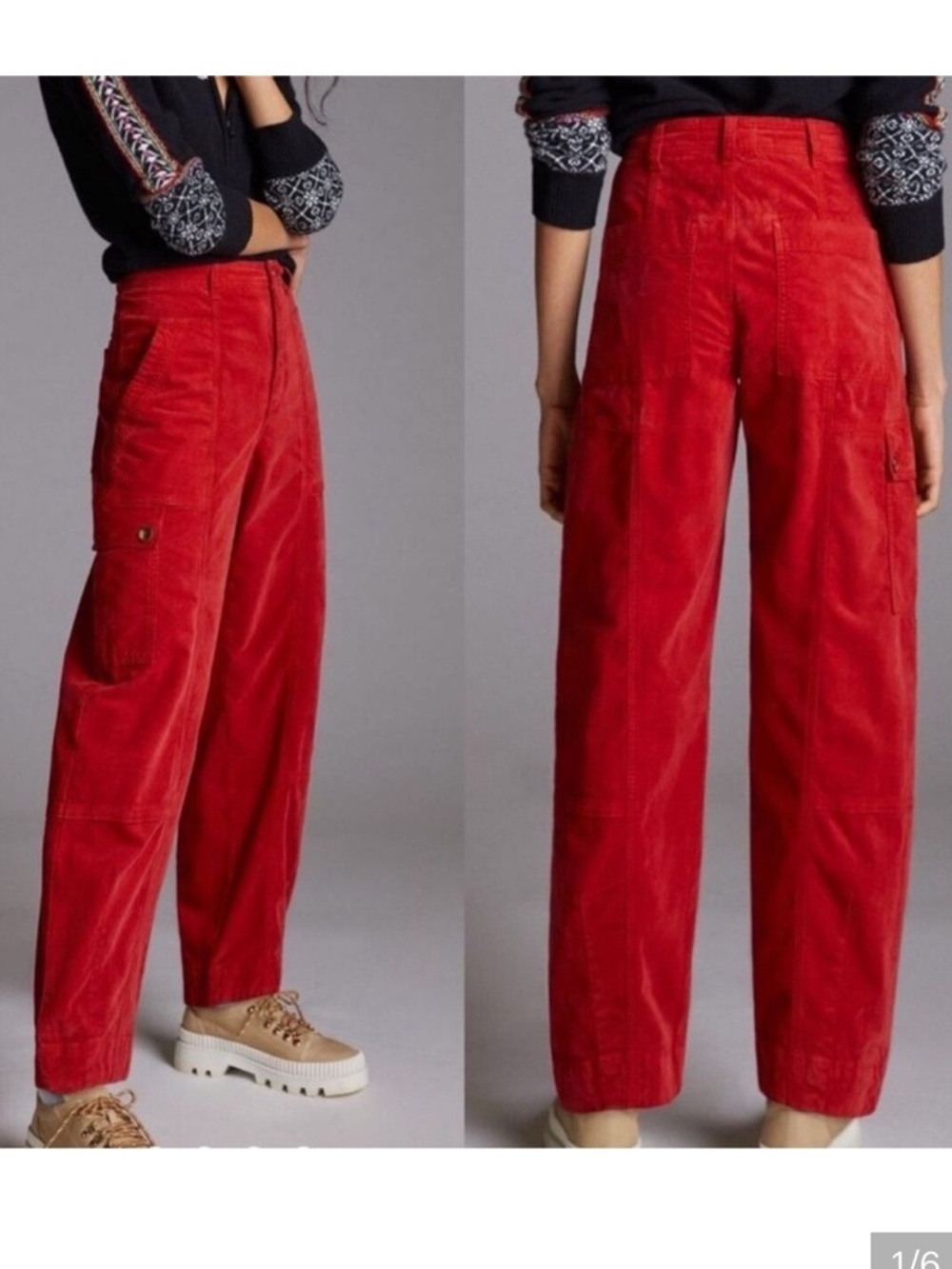 By Anthropologie Corduroy Red Utility Barrel Leg Pants Size 2